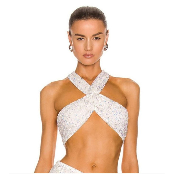 Retrofete Lio Top White Sequin Crystal Criss Cross Tank Size Medium NWT - Picture 1 of 14
